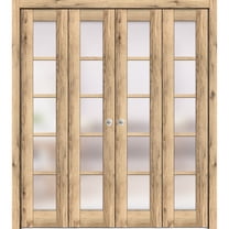 Sliding Closet Double Bi-fold Doors 96 x 84 inches | Quadro 4002 Oak | Sturdy Tracks Moldings Trims Hardware Set | Wood Solid Bedroom Wardrobe Doors