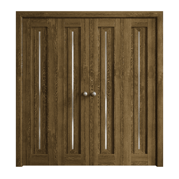 Sliding Closet Double Bi-fold Doors 96 x 96 inches | Ego 5014 Marble Oak | Sturdy Tracks Moldings Trims Hardware Set | Wood Solid Bedroom Wardrobe Doors