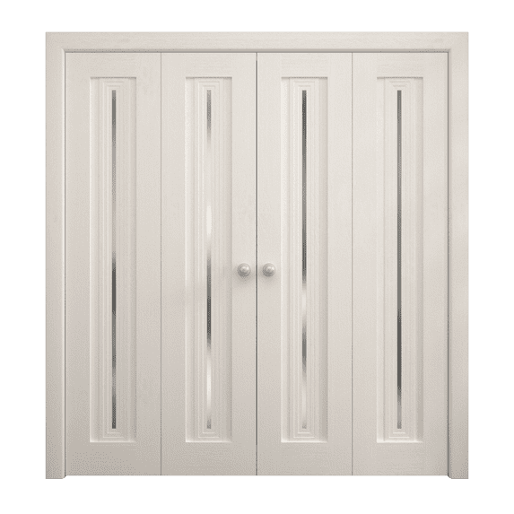 Sliding Closet Double Bi-fold Doors 96 x 96 inches | Ego 5014 Painted White Oak | Sturdy Tracks Moldings Trims Hardware Set | Wood Solid Bedroom Wardrobe Doors