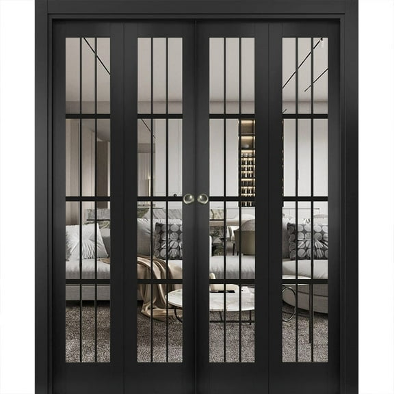 Sliding Closet Double Bi-fold Doors | Felicia 3355 Matte Black with Clear Glass