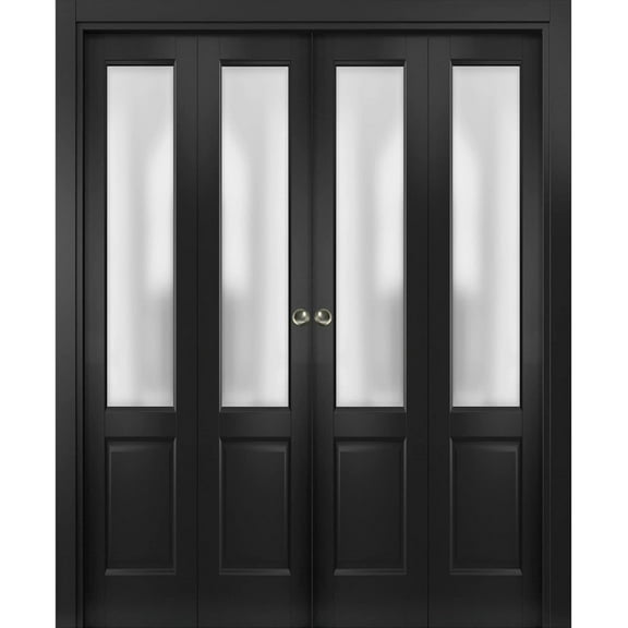 Sliding Closet Double Bi-fold Doors | Lucia 22 Matte Black with Frosted Glass
