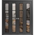 thumbnail image 1 of Sliding Closet Double Bi-fold Doors | Lucia 2466 Matte Black Clear Glass | Sturdy Tracks Moldings Trims Hardware Set | Wood Solid Bedroom Wardrobe Doors, 1 of 5