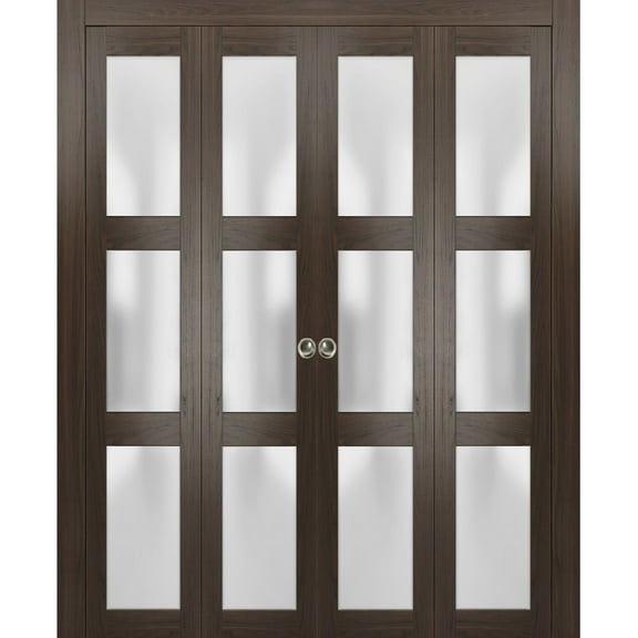 Sliding Closet Double Bi-fold Doors | Lucia 2552 Chocolate Ash Frosted Glass