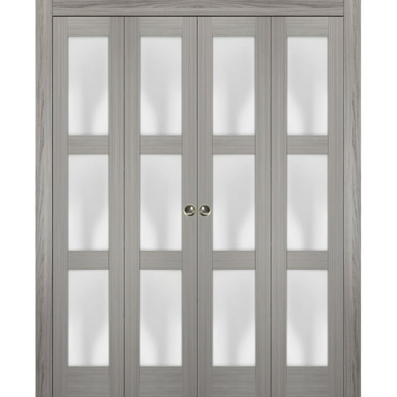 Sliding Closet Double Bi-fold Doors | Lucia 2552 Grey Ash with Frosted Glass