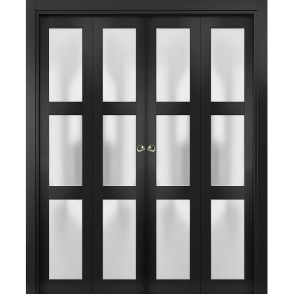 Sliding Closet Double Bi-fold Doors | Lucia 2552 Matte Black with Frosted Glass
