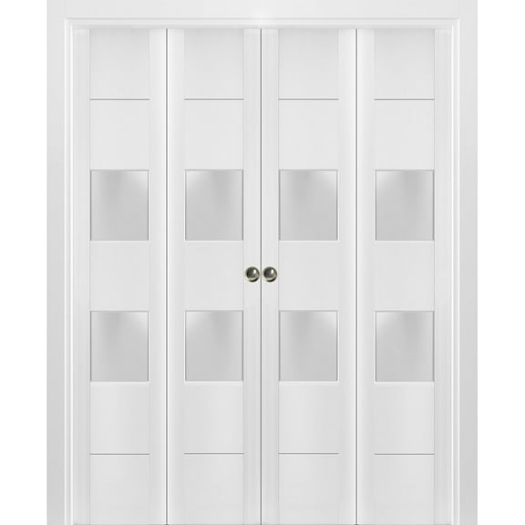 Sliding Closet Double Bi-fold Doors | Lucia 4010 White Silk with Frosted Glass