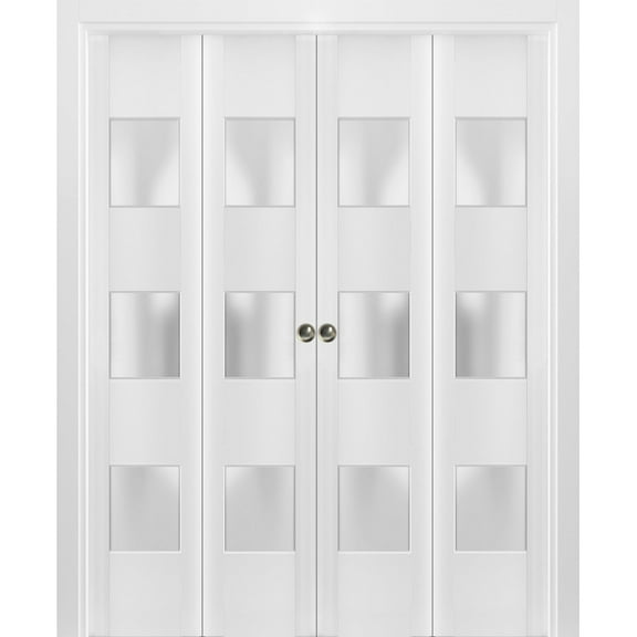 Sliding Closet Double Bi-fold Doors | Lucia 4070 White Silk with Frosted Glass