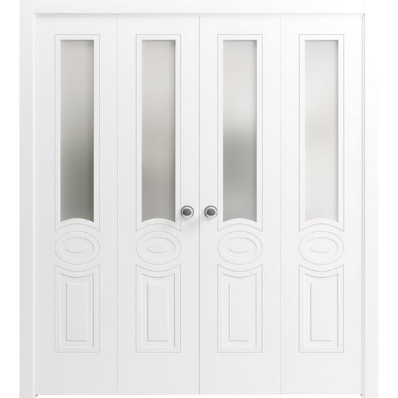 Sliding Closet Double Bi-fold Doors | Mela 7012 White Silk with Frosted Glass
