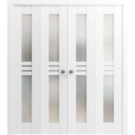 Sliding Closet Double Bi-fold Doors | Mela 7222 White Silk with Frosted Glass