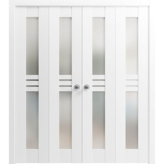 Sliding Closet Double Bi-fold Doors | Mela 7222 White Silk with Frosted Glass