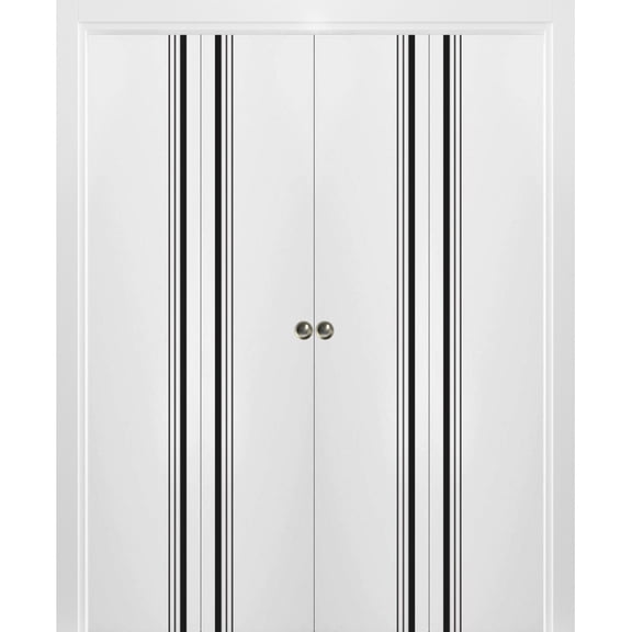 Sliding Closet Double Bi-fold Doors | Planum 0011 White Silk with Frosted Glass | Sturdy Tracks Moldings Trims Hardware Set | Wood Solid Bedroom Wardrobe Doors