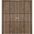 thumbnail image 1 of Sliding Closet Double Bi-fold Doors | Planum 0014 Walnut with Frosted Glass | Sturdy Tracks Moldings Trims Hardware Set | Wood Solid Bedroom Wardrobe Doors, 1 of 5