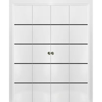 Sliding Closet Double Bi-fold Doors | Planum 0015 White Silk with Frosted Glass | Sturdy Tracks Moldings Trims Hardware Set | Wood Solid Bedroom Wardrobe Doors