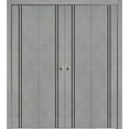 thumbnail image 1 of Sliding Closet Double Bi-fold Doors | Planum 0016 Concrete with Frosted Glass | Sturdy Tracks Moldings Trims Hardware Set | Wood Solid Bedroom Wardrobe Doors, 1 of 5