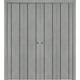 thumbnail image 1 of Sliding Closet Double Bi-fold Doors | Planum 0016 Concrete with Frosted Glass | Sturdy Tracks Moldings Trims Hardware Set | Wood Solid Bedroom Wardrobe Doors, 1 of 5