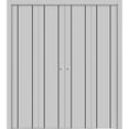 thumbnail image 1 of Sliding Closet Double Bi-fold Doors | Planum 0016 Grey Matte with Frosted Glass | Sturdy Tracks Moldings Trims Hardware Set | Wood Solid Bedroom Wardrobe Doors, 1 of 5