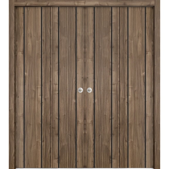 Sliding Closet Double Bi-fold Doors | Planum 0016 White Silk with Frosted Glass | Sturdy Tracks Moldings Trims Hardware Set | Wood Solid Bedroom Wardrobe Doors