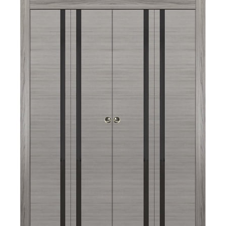 Sliding Closet Double Bi-fold Doors | Planum 0040 Grey Ash with Black Glass