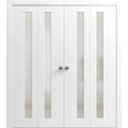 thumbnail image 1 of Sliding Closet Double Bi-fold Doors | Planum 0660 Painted White with Frosted Glass | Sturdy Tracks Moldings Trims Hardware Set | Wood Solid Bedroom Wardrobe Doors, 1 of 5