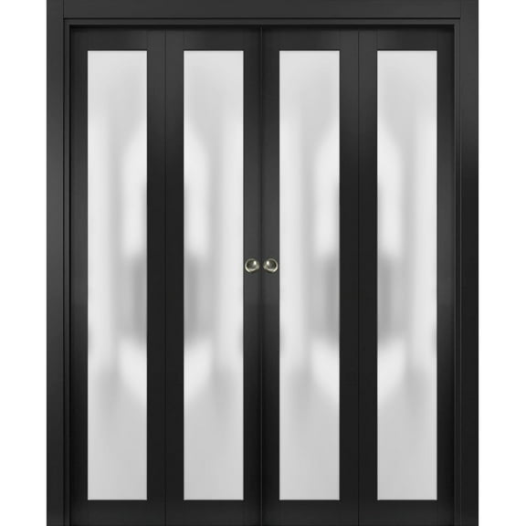 Sliding Closet Double Bi-fold Doors | Planum 2102 Matte Black with Frosted Glass