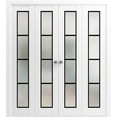 thumbnail image 1 of Sliding Closet Double Bi-fold Doors | Planum 2132 White Silk Frosted Glass | Sturdy Tracks Moldings Trims Hardware Set | Wood Solid Bedroom Wardrobe Doors, 1 of 5