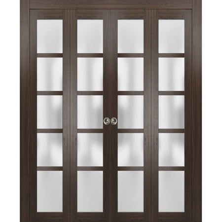 Sliding Closet Double Bi-fold Doors | Quadro 4002 Chocolate Ash Frosted Glass