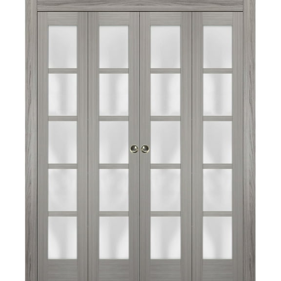 Sliding Closet Double Bi-fold Doors | Quadro 4002 Grey Ash with Frosted Glass
