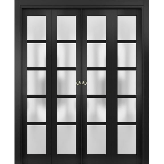 Sliding Closet Double Bi-fold Doors | Quadro 4002 Matte Black with Frosted Glass