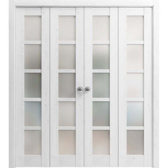 Sliding Closet Double Bi-fold Doors | Quadro 4002 Nordic White Frosted Glass