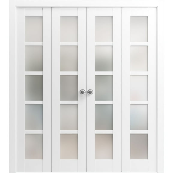 Sliding Closet Double Bi-fold Doors | Quadro 4002 White Silk with Frosted Glass