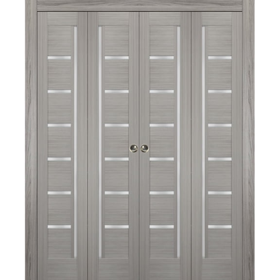 Sliding Closet Double Bi-fold Doors | Quadro 4088 Grey Ash with Frosted Glass