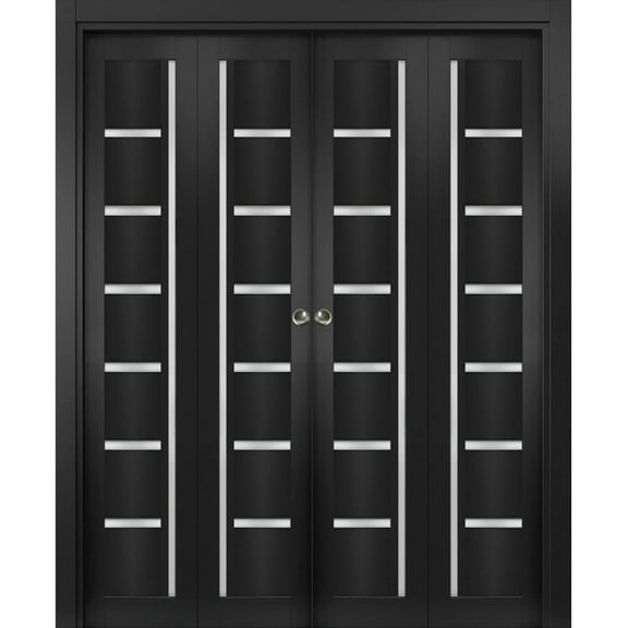 Sliding Closet Double Bi-fold Doors | Quadro 4088 Matte Black with Frosted Glass