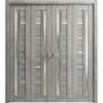 thumbnail image 1 of Sliding Closet Double Bi-fold Doors | Quadro 4088 Nebraska Grey with Frosted Glass | Sturdy Tracks Moldings Trims Hardware Set | Wood Solid Bedroom Wardrobe Doors, 1 of 5