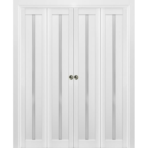 Sliding Closet Double Bi-fold Doors | Quadro 4112 White Silk with Frosted Glass
