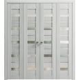 thumbnail image 1 of Sliding Closet Double Bi-fold Doors | Quadro 4445 Light Grey Oak with Frosted Glass | Sturdy Tracks Moldings Trims Hardware Set | Wood Solid Bedroom Wardrobe Doors, 1 of 5