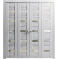 thumbnail image 1 of Sliding Closet Double Bi-fold Doors | Quadro 4445 Nordic White with Frosted Glass | Sturdy Tracks Moldings Trims Hardware Set | Wood Solid Bedroom Wardrobe Doors, 1 of 5