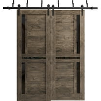 Sliding Closet Double Bi-fold Doors | Sete 6933 Light Grey Oak with Frosted Glass | Sturdy Tracks Moldings Trims Hardware Set | Wood Solid Bedroom Wardrobe Doors