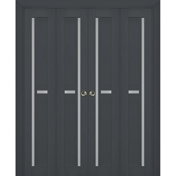 Sliding Closet Double Bi-fold Doors | Veregio 7288 Antracite with Frosted Glass