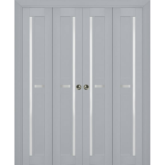 Sliding Closet Double Bi-fold Doors | Veregio 7288 Matte Grey with Frosted Glass