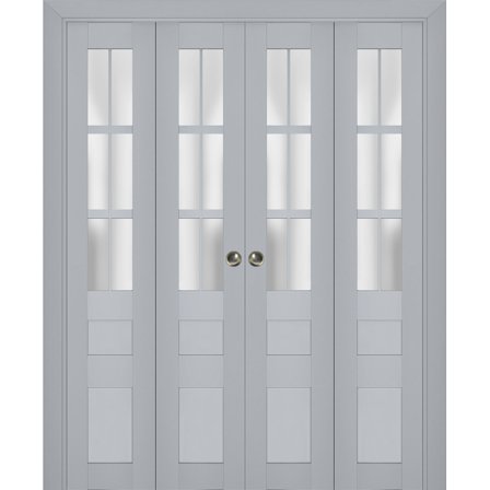 Sliding Closet Double Bi-fold Doors | Veregio 7339 Matte Grey with Frosted Glass