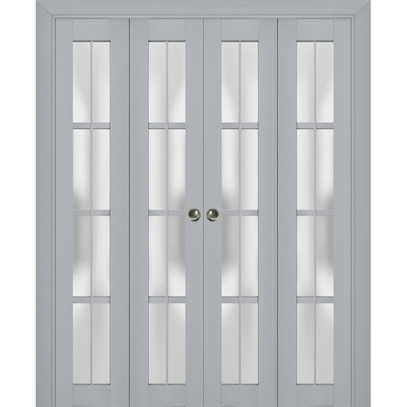 Sliding Closet Double Bi-fold Doors | Veregio 7412 Matte Grey with Frosted Glass