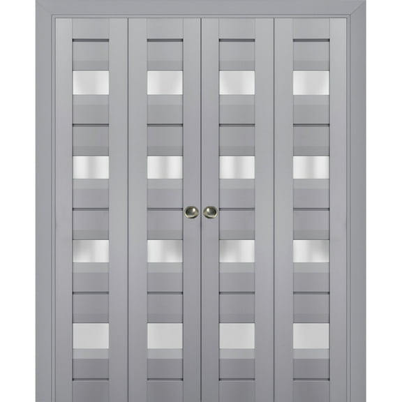 Sliding Closet Double Bi-fold Doors | Veregio 7455 Matte Grey with Frosted Glass