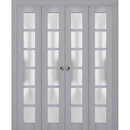 Sliding Closet Double Bi-fold Doors | Veregio 7602 Matte Grey with Frosted Glass