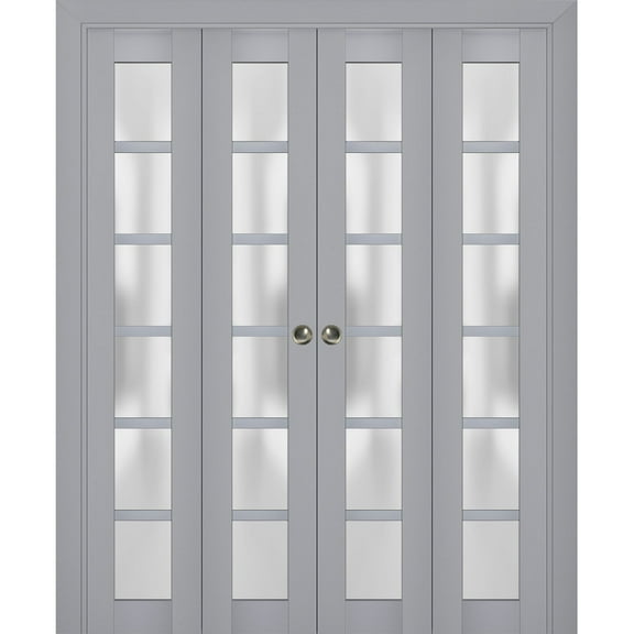 Sliding Closet Double Bi-fold Doors | Veregio 7602 Matte Grey with Frosted Glass