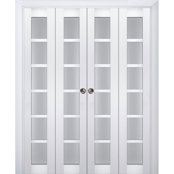 Sliding Closet Double Bi-fold Doors | Veregio 7602 White Silk with Frosted Glass