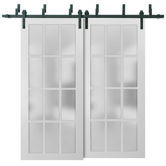 Sliding Closet Frosted Glass 12 Lites Barn Bypass Doors 48 x 80 inches