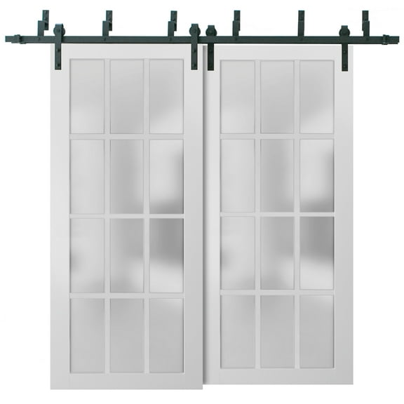 Sliding Closet Frosted Glass 12 Lites Barn Bypass Doors 56 x 80 inches