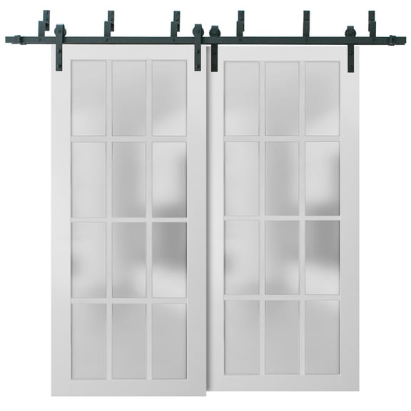 Sliding Closet Frosted Glass 12 Lites Barn Bypass Doors 64 x 80 inches
