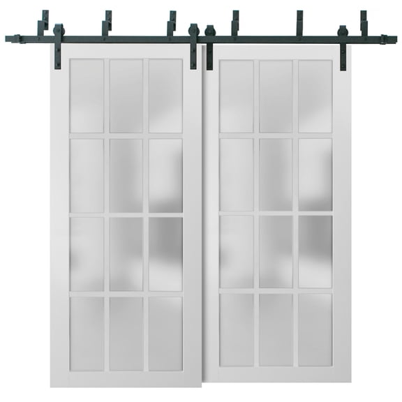Sliding Closet Frosted Glass 12 Lites Barn Bypass Doors 72 x 80 inches