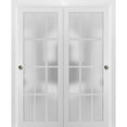 thumbnail image 1 of Sliding Closet Frosted Glass 12 Lites Bypass Doors 60 x 80 inches | Felicia 3312 Matte White | Sturdy Top Mount Rails Moldings Trims Hardware Set | Wood Solid Bedroom Wardrobe Doors, 1 of 6
